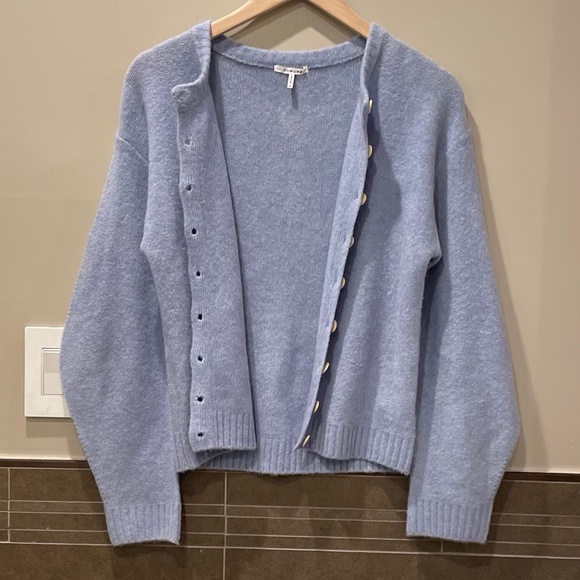 Cozy Cardigan Light Puff Sleeve in Periwinkle Blue - Picture 3 of 9